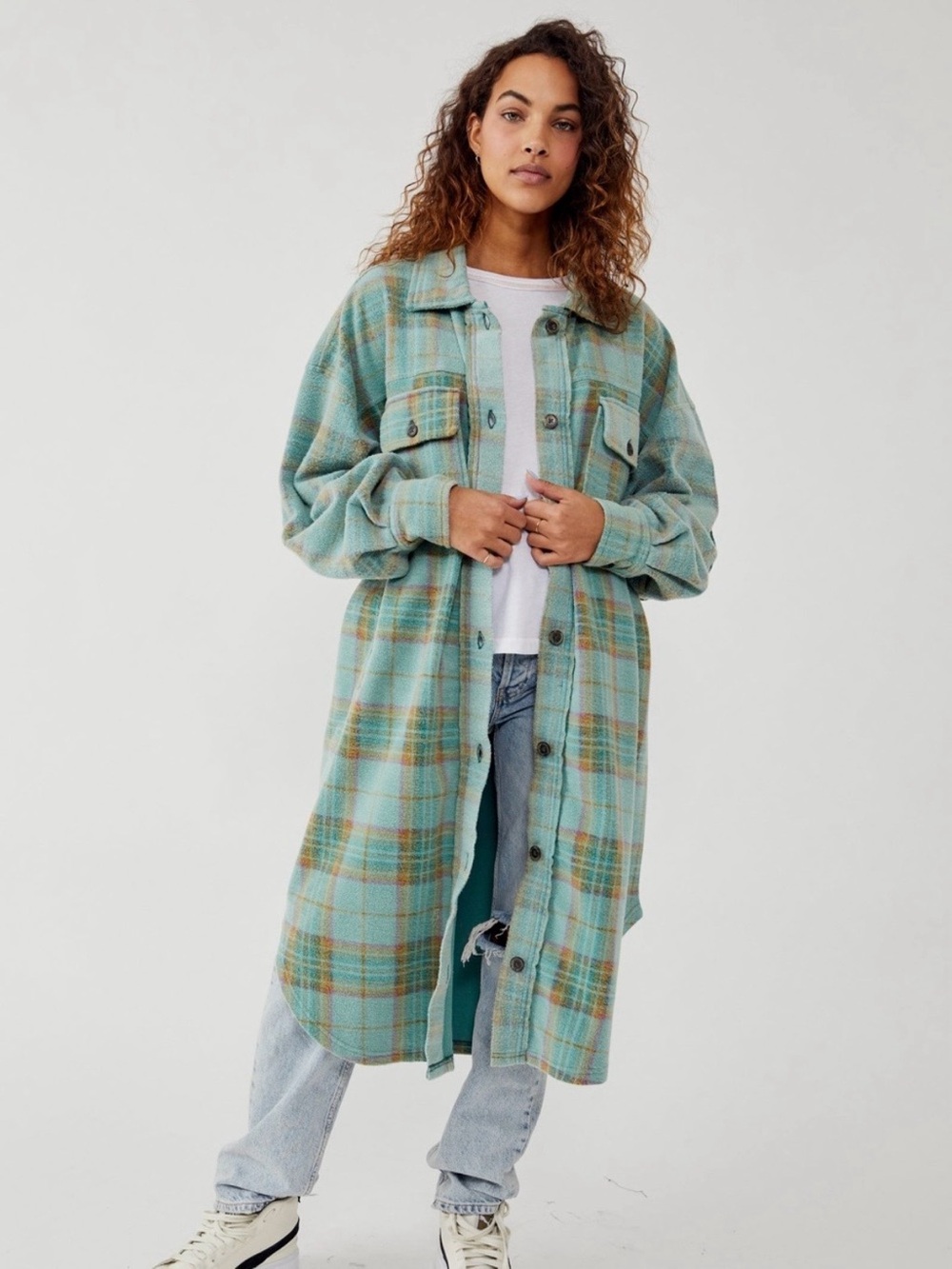 Free People Plaid Long Ruby Jacket